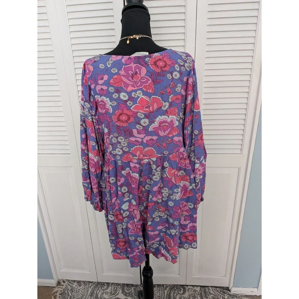 Rusttydustty Romper Womens 2X Purple Floral Peasant Sleeve Cottage Core Boho NEW